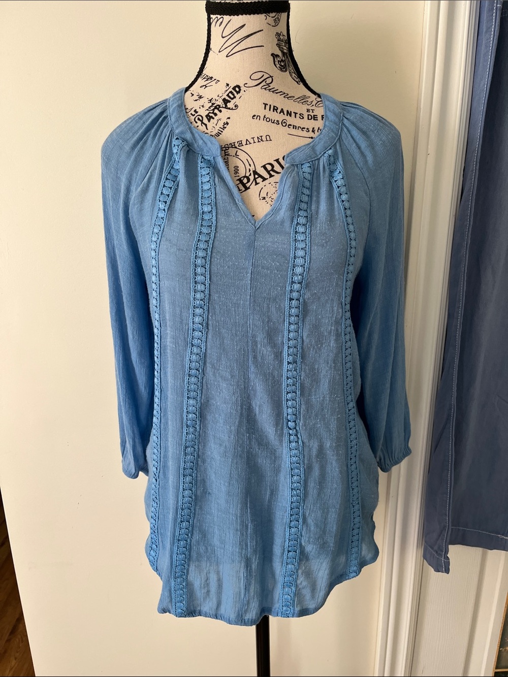 Counterparts Sky Blue Crochet-Trim Tunic Top